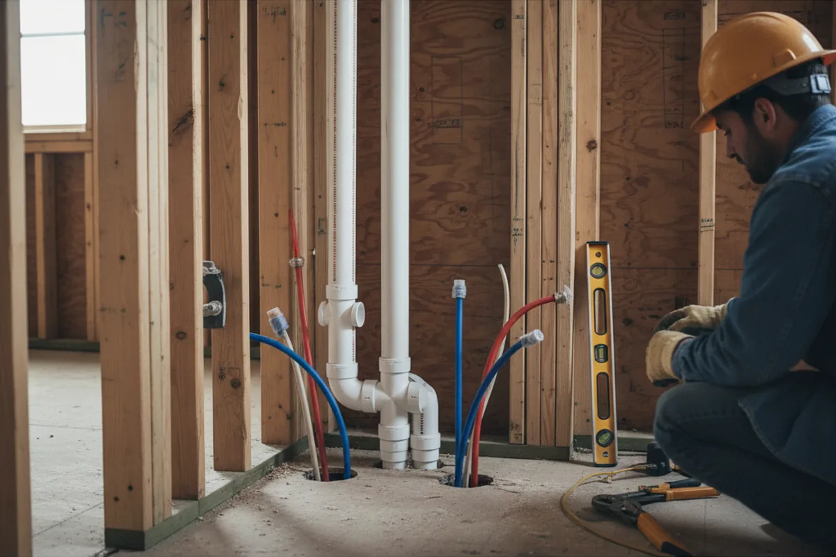Drain and supply rough-in during Sump Pump Repair in Hugo